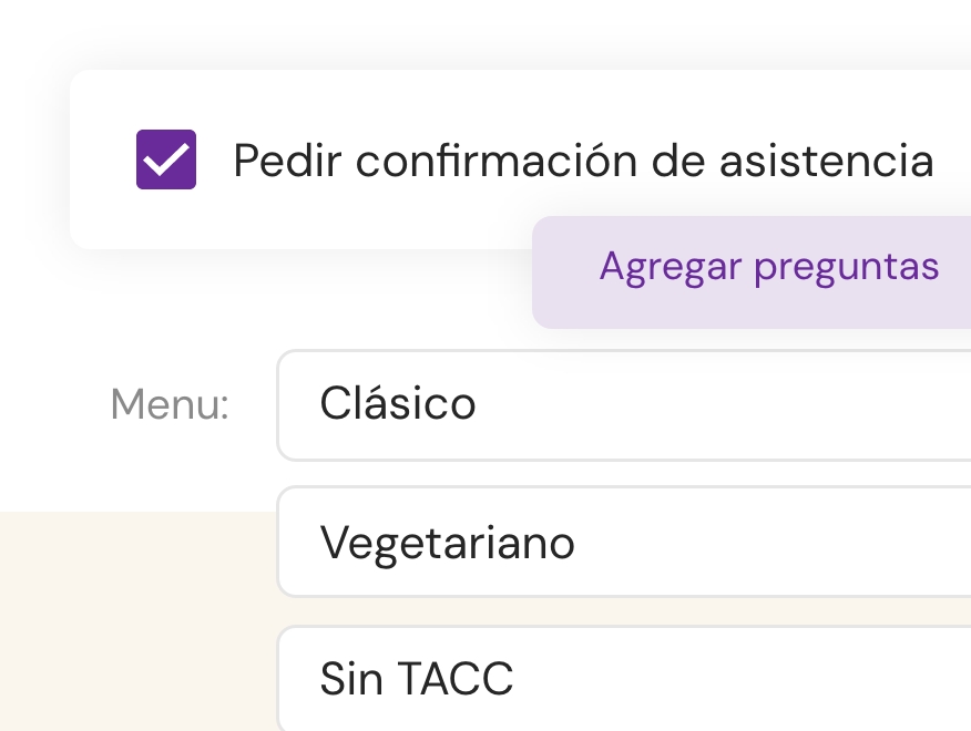 Detalle de preguntas personalizadas para invitados